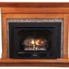 Buck Stove Classic Corner Fireplace Mantel With Model 384 Vent Free Gas Heating Stove
