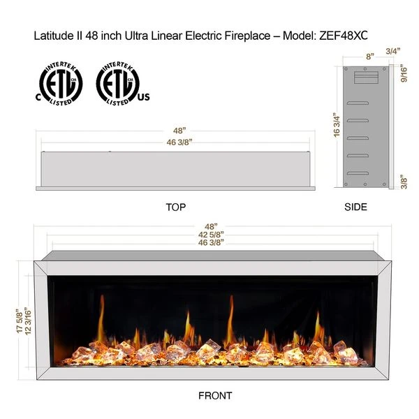 Litedeer Homes 48 Inch Latitude II Push-In Linear Electric Fireplace With Fire Media - Image 4