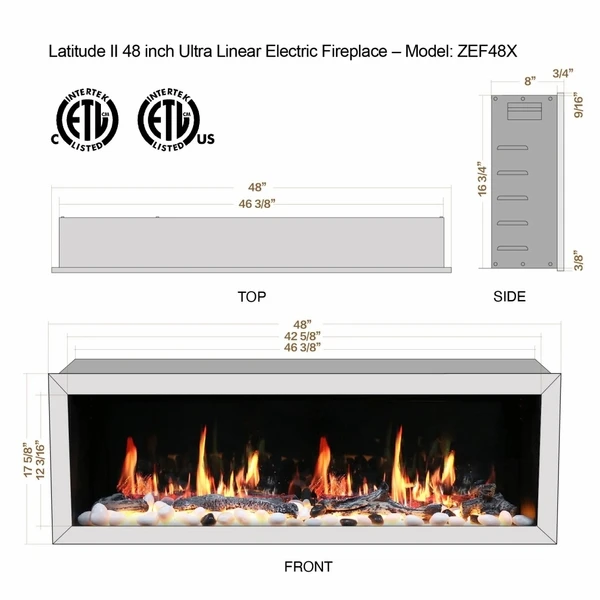 Litedeer Homes Latitude II 48 Inch Seamless Push-in Electric Linear Fireplace - Image 7
