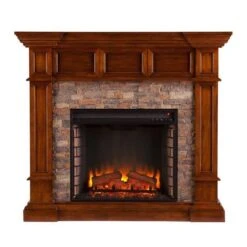 SEI 46 Inch Merrimack Electric Fireplace With Simulated Stone Convertible Mantel