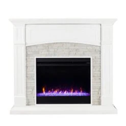SEI 46 Inch Seneca Color Changing Electric Fireplace With Faux Stone Surround