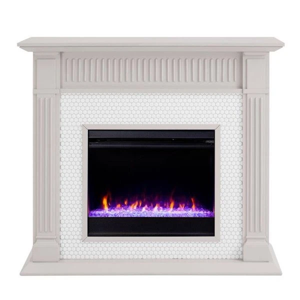 SEI 48 Inch Chessing Color Changing Electric Fireplace With Ceramic Tile Surround