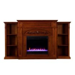 SEI 72 Inch Chantilly Color Changing Electric Fireplace With Bookcases