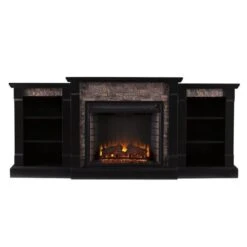 SEI 72 Inch Gallatin Electric Fireplace With Faux Stone Bookcase