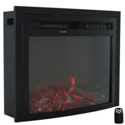 Sunnydaze 23 Inch Black Contemporary Comfort Indoor Recessed LED Electric Fireplace Insert