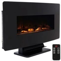 Sunnydaze 35 3/4 Inch Black Curved Face Color Changing Wall Electric Fireplace