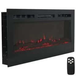 Sunnydaze 40 Inch Black Modern Flame Indoor Wall-Mounted Or Recessed LED Electric Fireplace